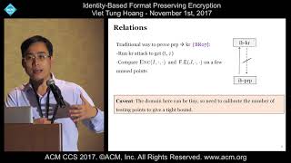 ACM CCS 2017  IdentityBased Format Preserving Encryption  Viet Tung Hoang [upl. by Nelehyram766]