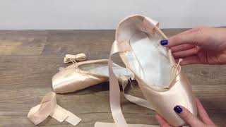 How To Sew Ribbons and Elastics on Pointe Shoes by Limbers Dancewear [upl. by Atnaloj698]