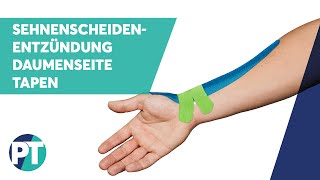 Sehnenscheidenentzündung  QuervainKrankheit Tapen » Tape Anleitung » PhysioTape [upl. by Terri]