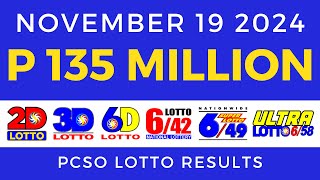 Lotto Result Today 9pm November 19 2024 PCSO [upl. by Acirema]