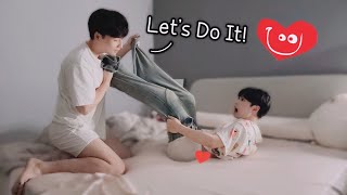 He Wants To Do It 💋Wearing Long Pants To Sleep Prank😂Not Seducing I Think Gay Couple BL [upl. by Uos]