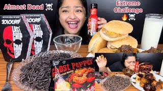 EXTREME SPICY CHALLENGE ☠️ ALMOST DEAD 💀 GHOST PEPPER NOODLES SAMYANG FIRE SAUCE amp JOLOCHIPS 🔥 [upl. by Deys]