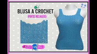 BLUSA A CROCHET PUNTOS INCLINADOS  Labores Angélika [upl. by Akeenahs197]