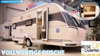 Bestseller  Familien  Wohnwagen mit vollwertiger Dusche Hobby De Luxe 545 KMF I Große Garagentür [upl. by Parthinia]