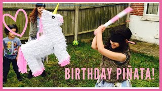 Alicia’s Birthday Party unicorn piñata With hilarious results l Bowie Family Vlogs [upl. by Sirenay770]