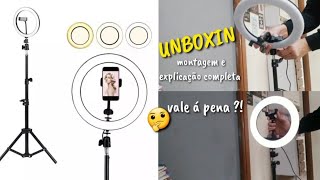 UNBOXINTRIPÉ RING LIGHT 26cm DO MERCADO LIVRE MONTAGEM E EXPLICAÇÃO COMPLETA [upl. by Esinereb]