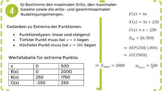 Lineare Funktionen  Erlöse Kosten amp Gewinn – Rechnen amp Interpretieren  Übung 2 [upl. by Elgar]