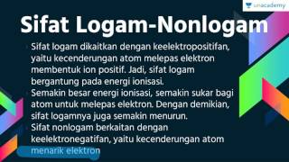 Sistem Periodik Kimia  SBMPTN UN SMA Sifat Periodik 4 Sifat Logam Nonlogam dan Kereaktifan [upl. by Evot]