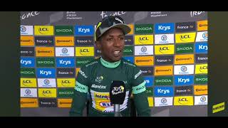 Biniam Girmay interview after finished second on stage 10 [upl. by Aisenat]