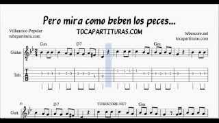 Pero mira como beben los peces en el río Tablatura y Partitura del Punteo de Guitarra [upl. by Haeluj]