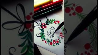 Brush pen christmas card drawing calligraphy shorts holidaycardsMerry Christmas [upl. by Nave]