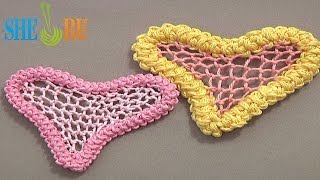 DIY Needle Lace Heart CrochetBrussels Stitch Filling Single Buttonhole Stitch [upl. by Godfree]