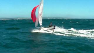 420 sailing reach with spinnaker 35 knots [upl. by Ylevol]