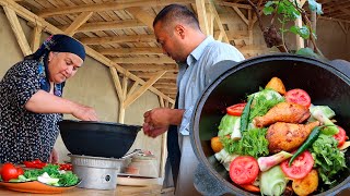 Мама и сын вместе готовили Дымляма из курицы  Mom and son cooked chicken Dimlama together [upl. by Read613]