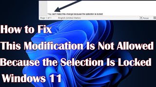 How to Fix This Modification Is Not Allowed Because the Selection Is Locked [upl. by Niwdog]