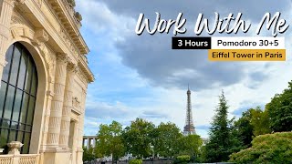 2HOUR WORKSTUDY WITH ME IN PARIS🗼Eiffel Tower View 🎵 LoFi Music Focus Playlist ⏰ Pomodoro 5010 [upl. by Nosreffej]