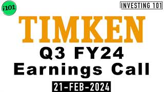 Timken India Q3 FY24 Earnings Call  Timken India Limited FY24 Q3 Concall [upl. by Eizzo]