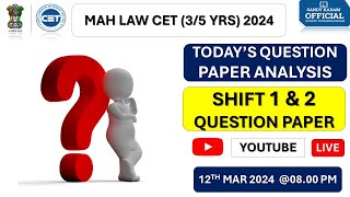 MH LAW CET3 Yrs 2024  All Subject Shift 1 amp 2 Full Paper Analysis  Day 1  With Solution [upl. by Cecil758]