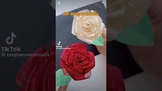 Diy rose flower 🌹satin ribbon easy viralvideo shortsfeed ribbonflowers handmadediycraftribbon [upl. by Enaywd]