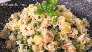 PRIMO PIATTO COMPLETO DA GUSTARE FREDDO FUORI CASA BASMATI CON PATATE SALMONE ZUCCHINE PISELLI [upl. by Lezah]