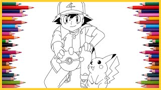 Coloring Pikachu and Ash Coloring Pages  Pokemon Coloring Book  Draw and Colors [upl. by Ahsilef]