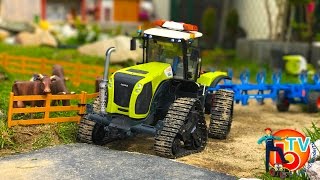 BRUDER TRACTORs Claas Xerion on TRACKS Fendt Deutz LEMKEN Cambridge roller [upl. by Erotavlas]