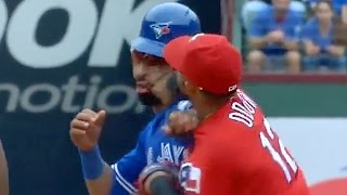 Jose Bautista Gets Punched in Face By Rougned Odor HUGE Brawl Erupts [upl. by Boggs]