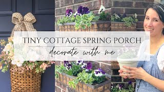 DECORATE MY TINY COTTAGE PORCH FOR SPRING  HOW TO HANG PLANTERS ON BRICK WITHOUT DRILLING [upl. by Nylzzaj]