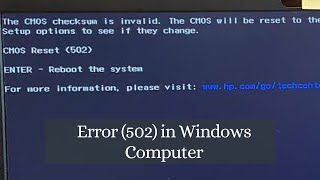 Fixed ✅ CMOS Checksum is invalid Error 502 in Windows HP Dell Acer Lenovo… Computers [upl. by Cassi201]