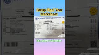 BTEUP Final Year Marksheet 2023 bteup shorts [upl. by Sloatman]