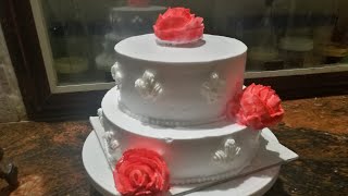 wedding cake  simple 2 tier cake recipe  how to make wedding cake without oven with whipped cream [upl. by Norym]