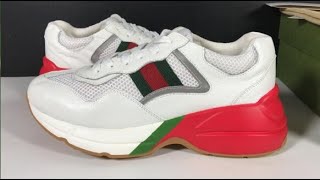 GucciRhyton Sneakers White Green Red Stripes First Look [upl. by Nayve]