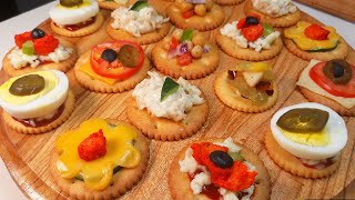 Canapes Recipes  Mini Snacks For Parties  7 Best Cracker Appetizer Recipes With Butter Puff [upl. by Derinna]