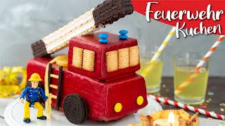 Feuerwehrauto Kuchen  einfaches Rezept für coole Feuerwehr Torte [upl. by Eniroc]