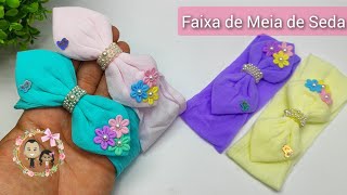 Laço Folha de Meia de Seda na faixinha de bebê Dicas para iniciantes 🎀 [upl. by Enelyar]