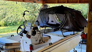 How I set up my Kamprite cot tent on my Mako ProSkiffs for boat camping [upl. by Remus422]