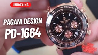 UNBOXING PAGANI DESIGN PD1664 ROSE GOLD BLACK RUBBER BAND 40MM QUARTZ CHRONO [upl. by Lerual]