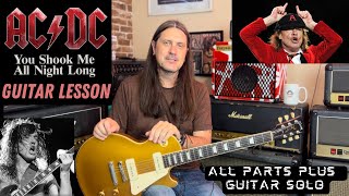 How To Play You Shook Me All Night Long By ACDC  Guitar Lesson Including Guitar Solo  Angus Young [upl. by Odnalref]