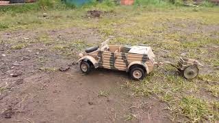 Rc Kubelwagen 1 16 garden test towing infantry cart [upl. by Nirraj]