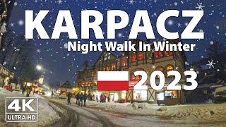 Karpacz in Winter Poland Night Walking Tour ❄️ 4K Ultra HD – With Captions [upl. by Mariko]