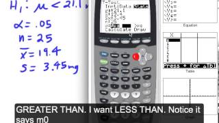 TI8384  TTest Hypothesis Test a Claim About a Mean sigma unknown [upl. by Kcirdek320]