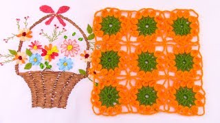 Motivo o pastilla a crochet de flores para aplicar en tapetes centros de mesa manteles y colchas [upl. by Lael]