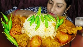 HOT SPICY🥵🌶️CHICKEN DAKBANGLO BASMATI RICE🌶️GREEN CHILLIES EATINGBengali Lunch Eating FoodieDipa [upl. by Johst]