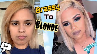 Tone Brassy Hair at home 👱🏽‍♀️ [upl. by Drwde]