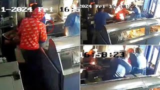 Dramatic moment fish and chip shop staff wrestle knifewielding robber to the floor in Birmingham [upl. by Eryn]