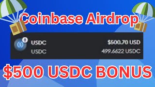 Coinbase Airdrop  Claim 500 USDC Bonus Tutorial [upl. by Cirle]