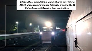 22925 Ahmedabad Okha Vandebharat overtaking 22959 Vadodara Jamnagar Intercity Xing 15635 Dwarka Ex [upl. by Saiasi530]