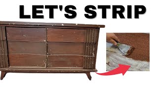 How To Strip Paint From Wood  MidCentury Modern Dresser Makeover [upl. by Hgielac]