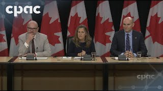 Deputy PM Chrystia Freeland provides economic update – October 22 2024 [upl. by Nashbar539]