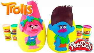 Huge Play Doh Surprise eggs Trolls Poppy amp Branch  Learn colours with Trolls Poppy Branch Play Doh [upl. by Bitthia]